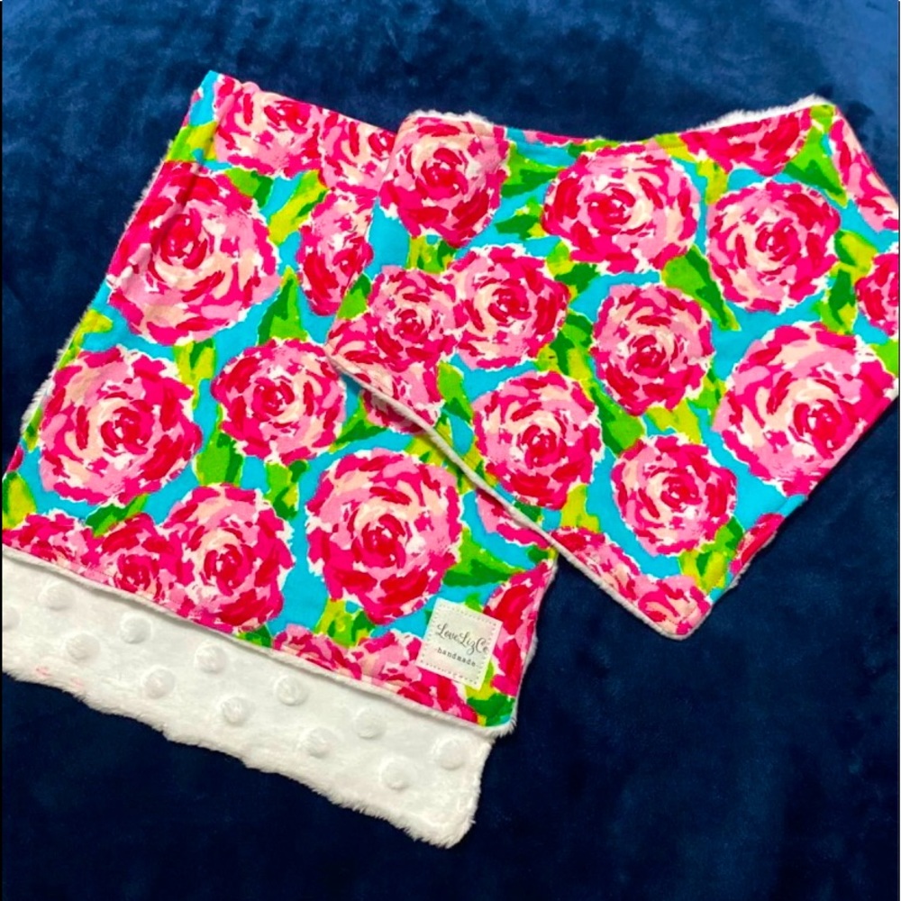 Handmade baby girl bib and burp cloth set